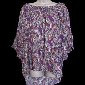 Cato silky soft elastic collar Blouse ruffles bell sleeves in Purple and Pink